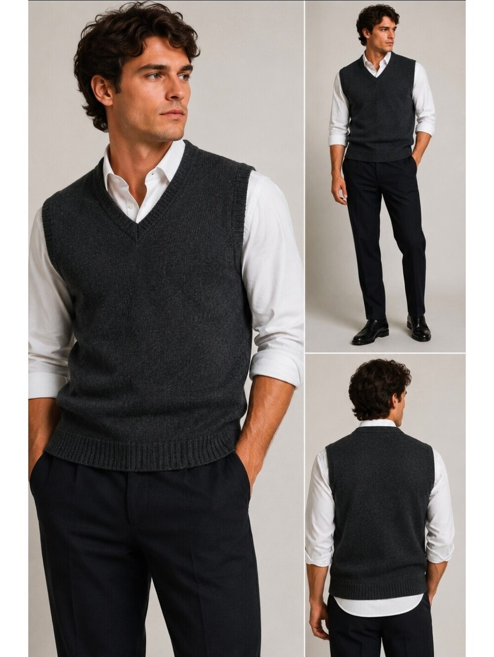 100% Alpaca Men’s Sweater Vest Medium Black V-Neck Knit Pullover